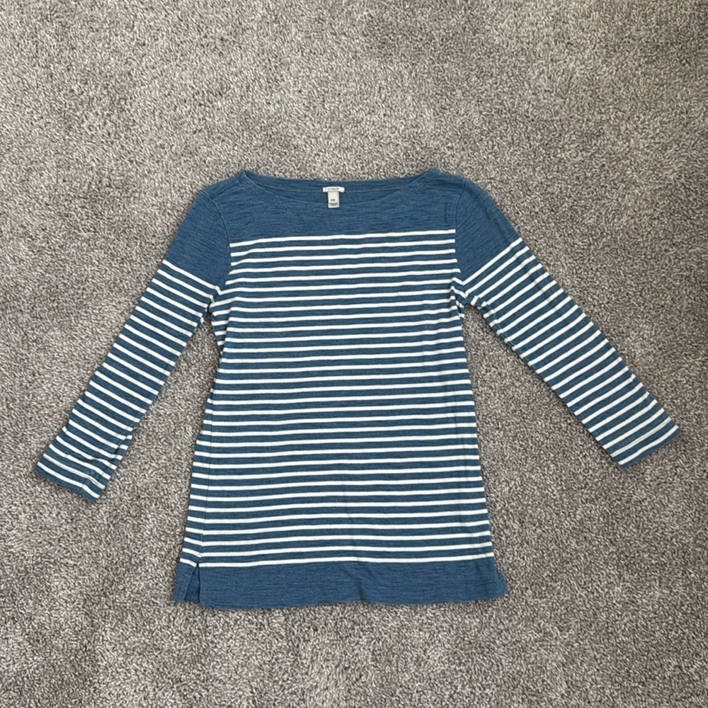J. Crew Blue Striped 3/4 Sleeve Shirt - Size XXS